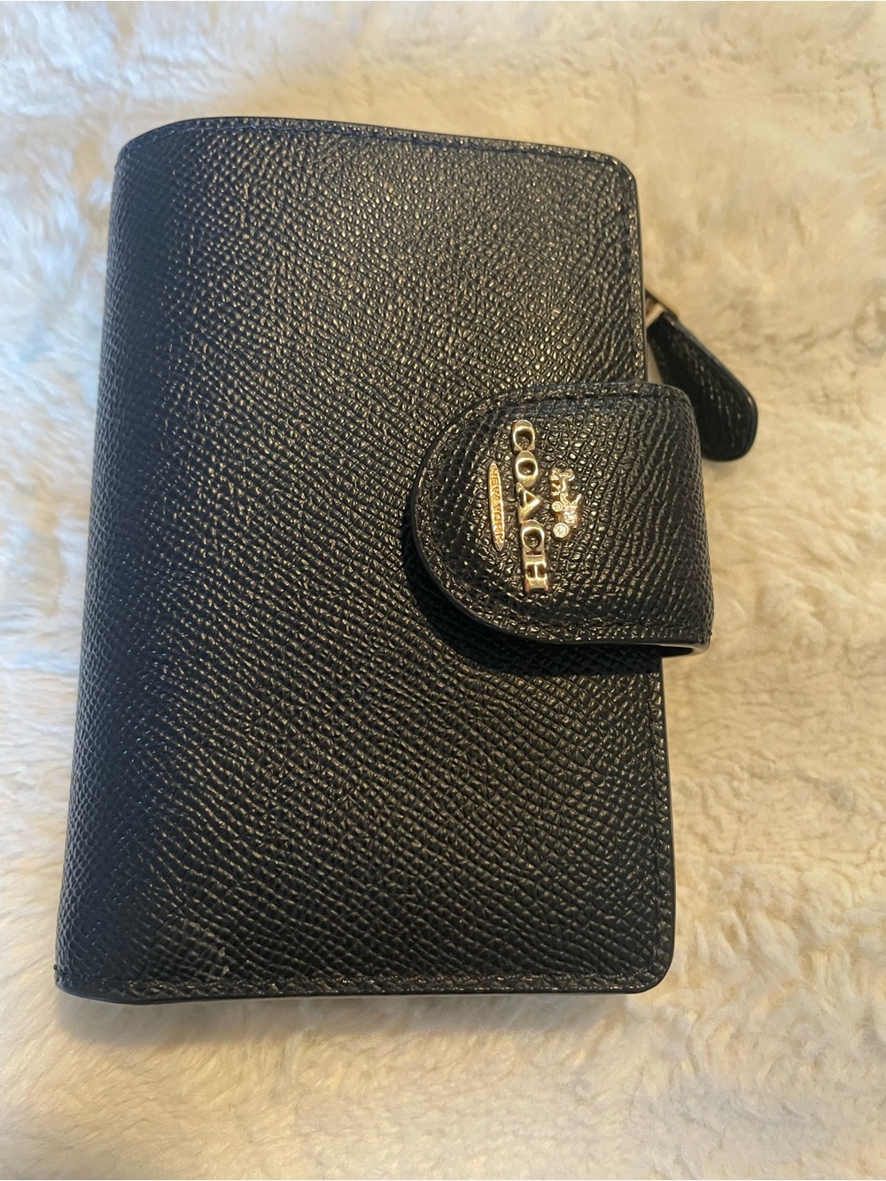 Coach Black Saffiano Leather Phone Wallet with Gold Logo